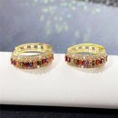 Gold 18K Hoop Earrings with Rainbow Stones