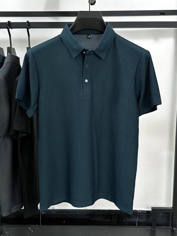 Camisa polo masculina de seda gelada