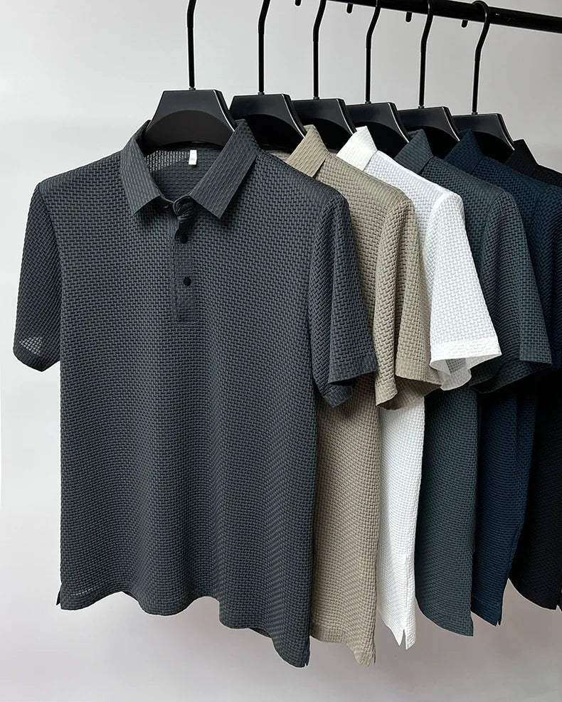 Camisa polo masculina de seda gelada